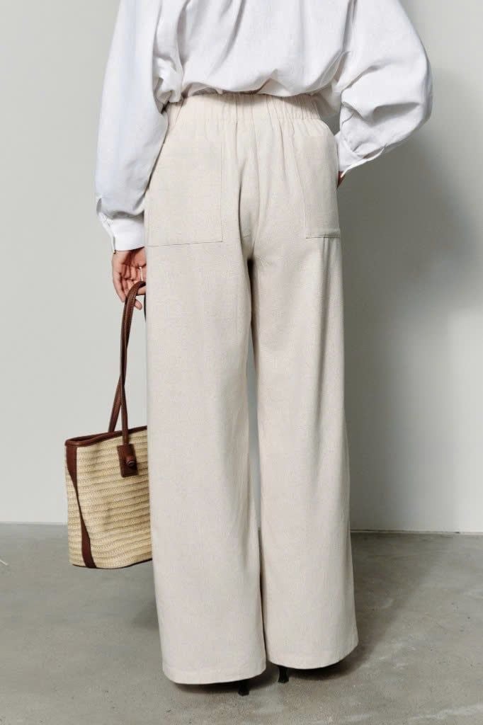  Quần Dài Nữ Linen Dáng Suông Phối Cạp Chun 