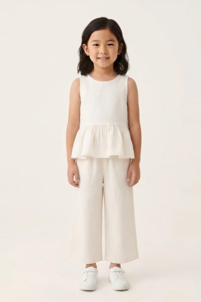  Set Bộ Bé Gái Vải Linen Áo Nhún Bèo Dáng Regular 