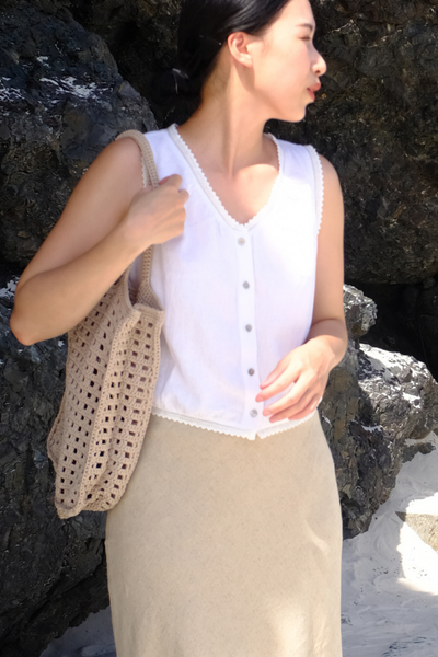  Áo kiểu Nữ không tay phối ren chất Linen dáng Crop 