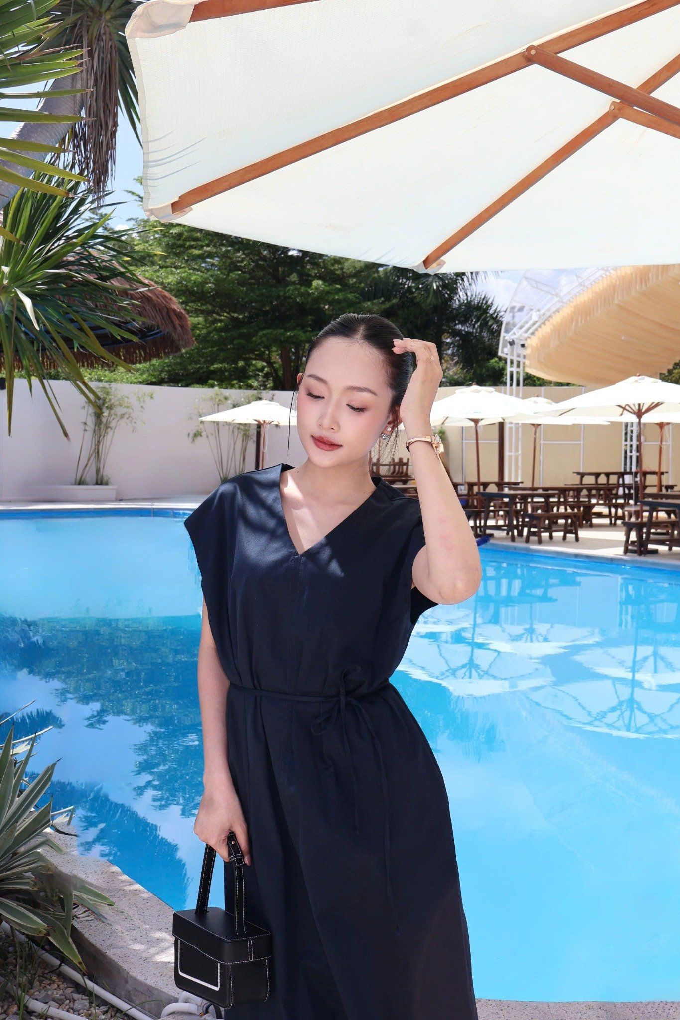  Đầm Nữ cổ V tay hến dáng Maxi chất Cotton thô 