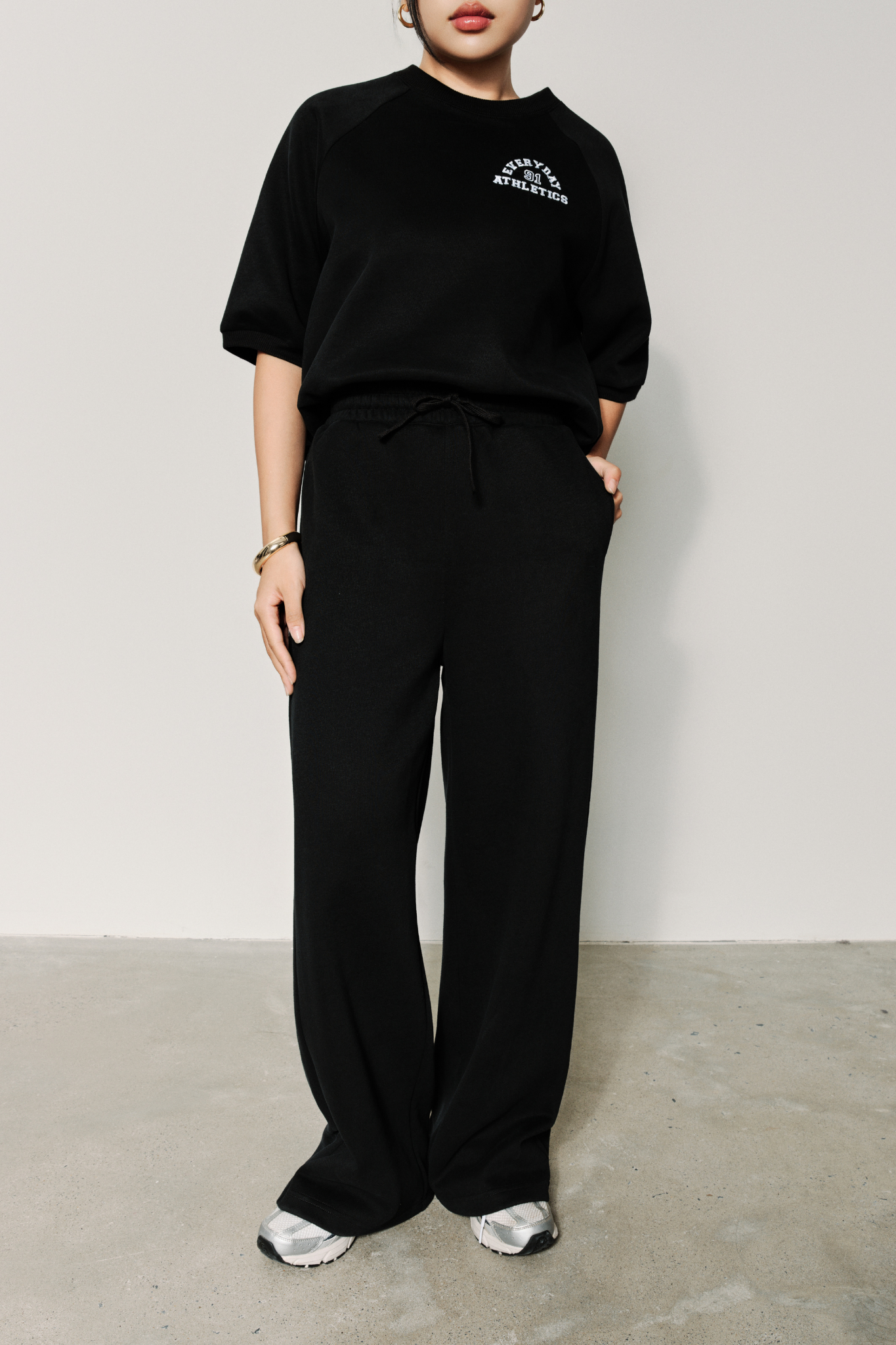  Quần Dài Nữ Dáng Wide Leg Vải Nỉ 2 Da 