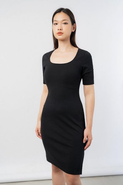  Váy cổ vuông vải rib 