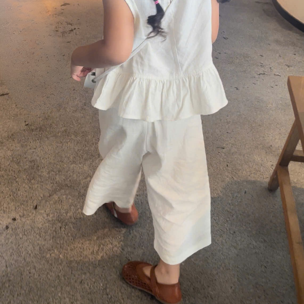  Set Bộ Bé Gái Vải Linen Áo Nhún Bèo Dáng Regular 