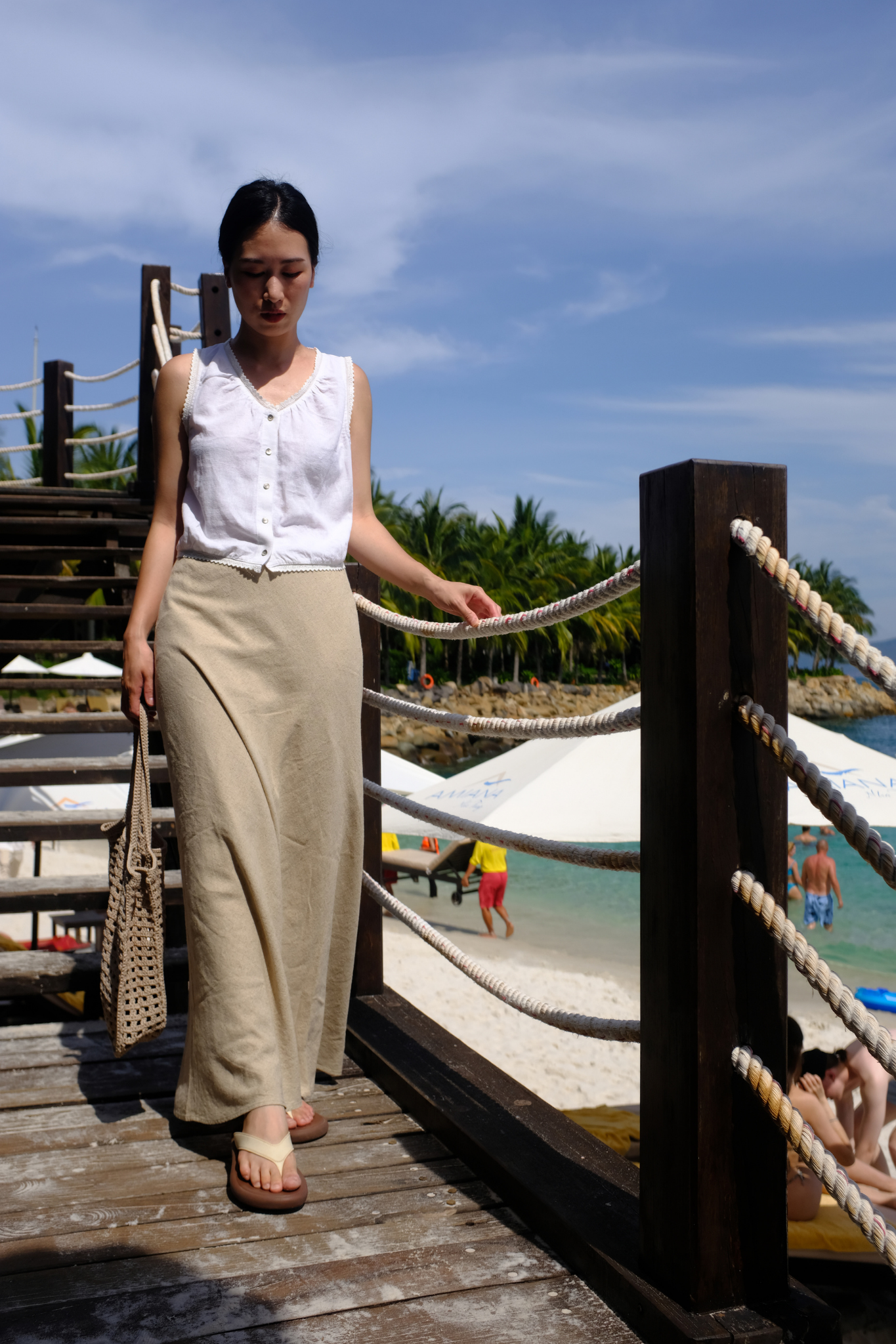  Áo kiểu Nữ không tay phối ren chất Linen dáng Crop 