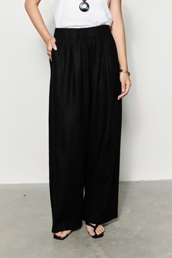  Quần Dài Nữ Linen Dáng Suông Phối Cạp Chun 