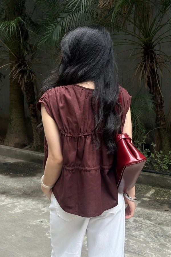  Áo Kiểu Nữ Vải Linen Có Họa Tiết Nơ Trang Trí 