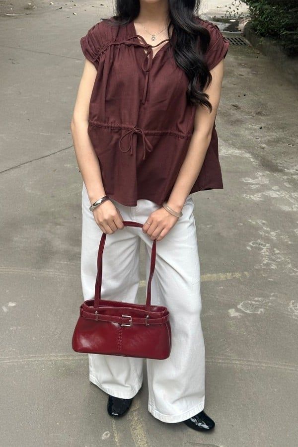  Áo Kiểu Nữ Vải Linen Có Họa Tiết Nơ Trang Trí 