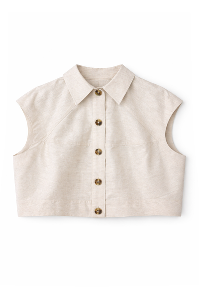  Áo Sơ Mi Nữ Dáng Crop Tay Chờm Can Thân Vải Linen 