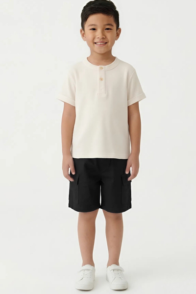  Áo Phông Bé Cổ Henly Vải Waffle 