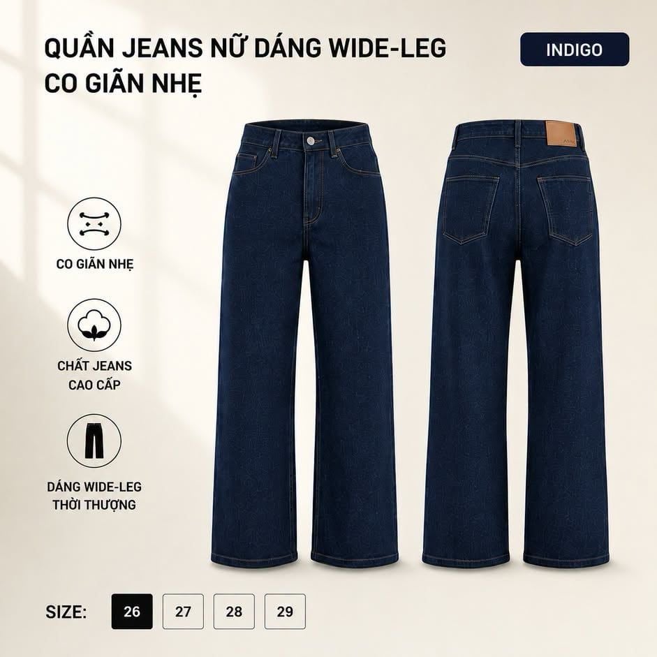  Quần Jeans Nữ Dáng Wide-Leg Co Giãn Nhẹ 