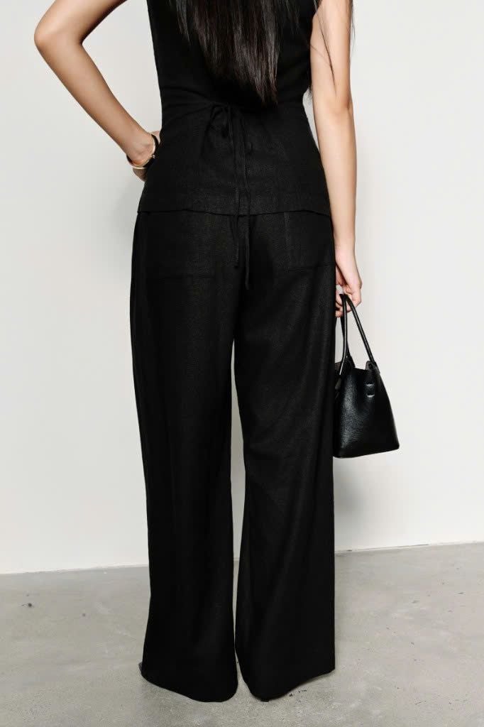  Quần Dài Nữ Linen Dáng Suông Phối Cạp Chun 