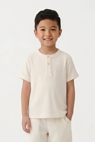  Áo Phông Bé Cổ Henly Vải Waffle 