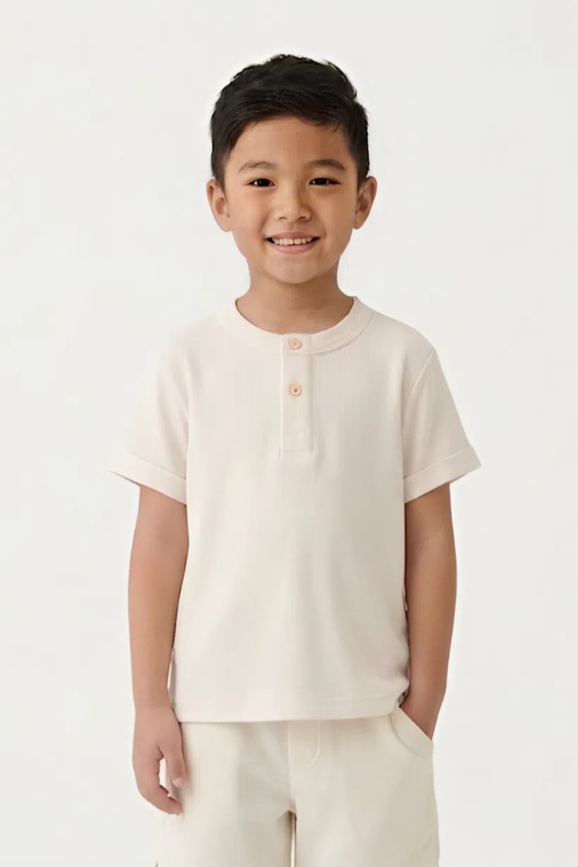  Áo Phông Bé Cổ Henly Vải Waffle 
