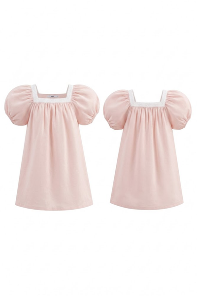  Váy Bé Gái Dáng A-line Vải Linen phối ren 