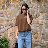  Áo Nỉ Nữ Vải Nỉ 2 Da Tay Lửng Dáng Boxy Thêu Họa Tiết 