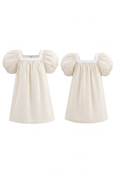  Váy Bé Gái Dáng A-line Vải Linen phối ren 