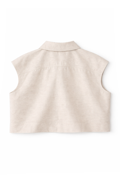  Áo Sơ Mi Nữ Dáng Crop Tay Chờm Can Thân Vải Linen 