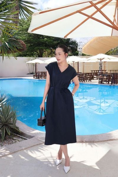  Đầm Nữ cổ V tay hến dáng Maxi chất Cotton thô 