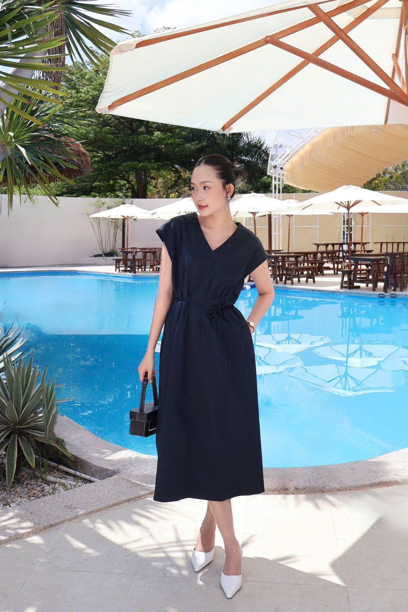  Đầm Nữ cổ V tay hến dáng Maxi chất Cotton thô 