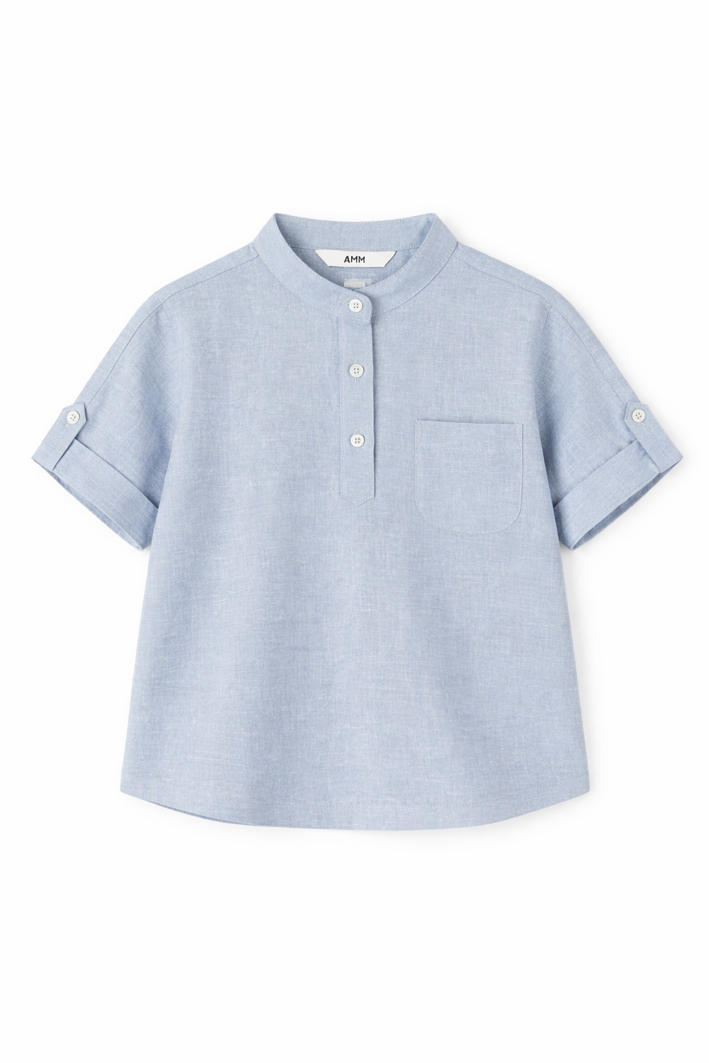  Áo Sơ Mi Bé Trai Cổ Tàu Cộc Tay Dáng Regular Vải Linen 