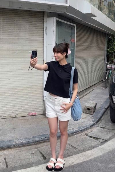  Áo polo nữ dáng Boxy crop vải Pique 