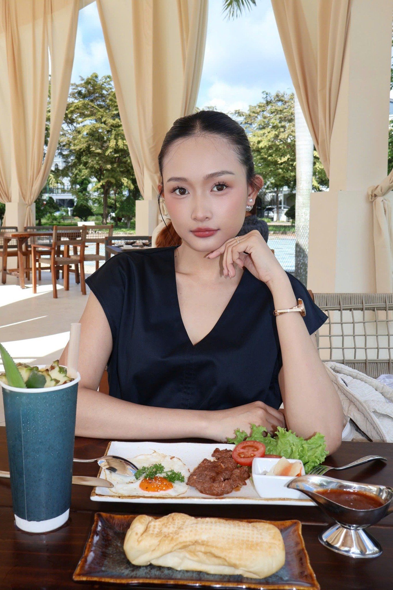  Đầm Nữ cổ V tay hến dáng Maxi chất Cotton thô 