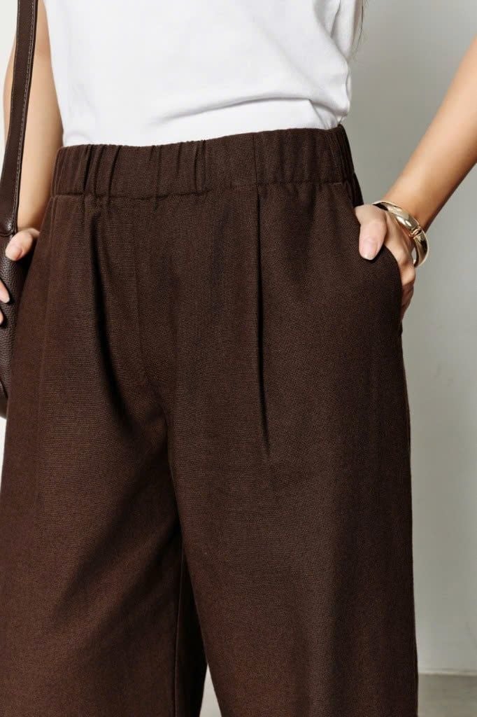  Quần Dài Nữ Linen Dáng Suông Phối Cạp Chun 