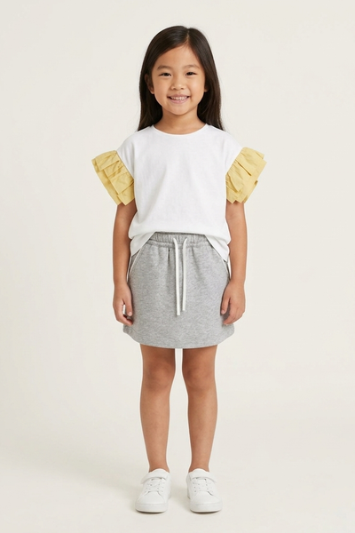  Áo Phông Bé Gái Dáng Regular Vải Single Phối Tay 