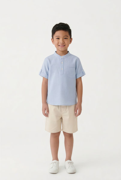  Áo Sơ Mi Bé Trai Cổ Tàu Cộc Tay Dáng Regular Vải Linen 