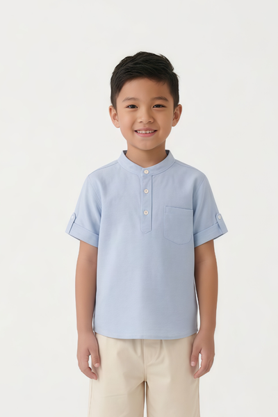  Áo Sơ Mi Bé Trai Cổ Tàu Cộc Tay Dáng Regular Vải Linen 