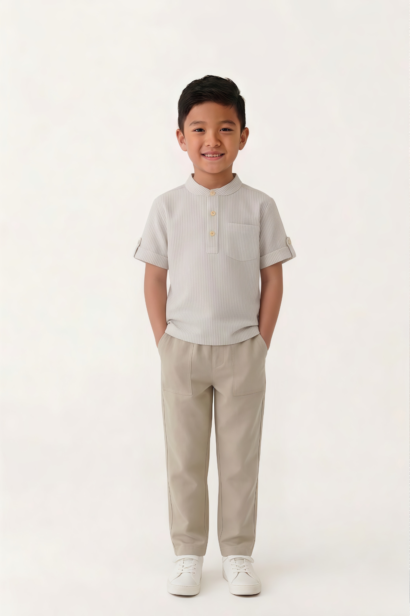  Áo Sơ Mi Bé Trai Cổ Tàu Cộc Tay Dáng Regular Vải Linen 