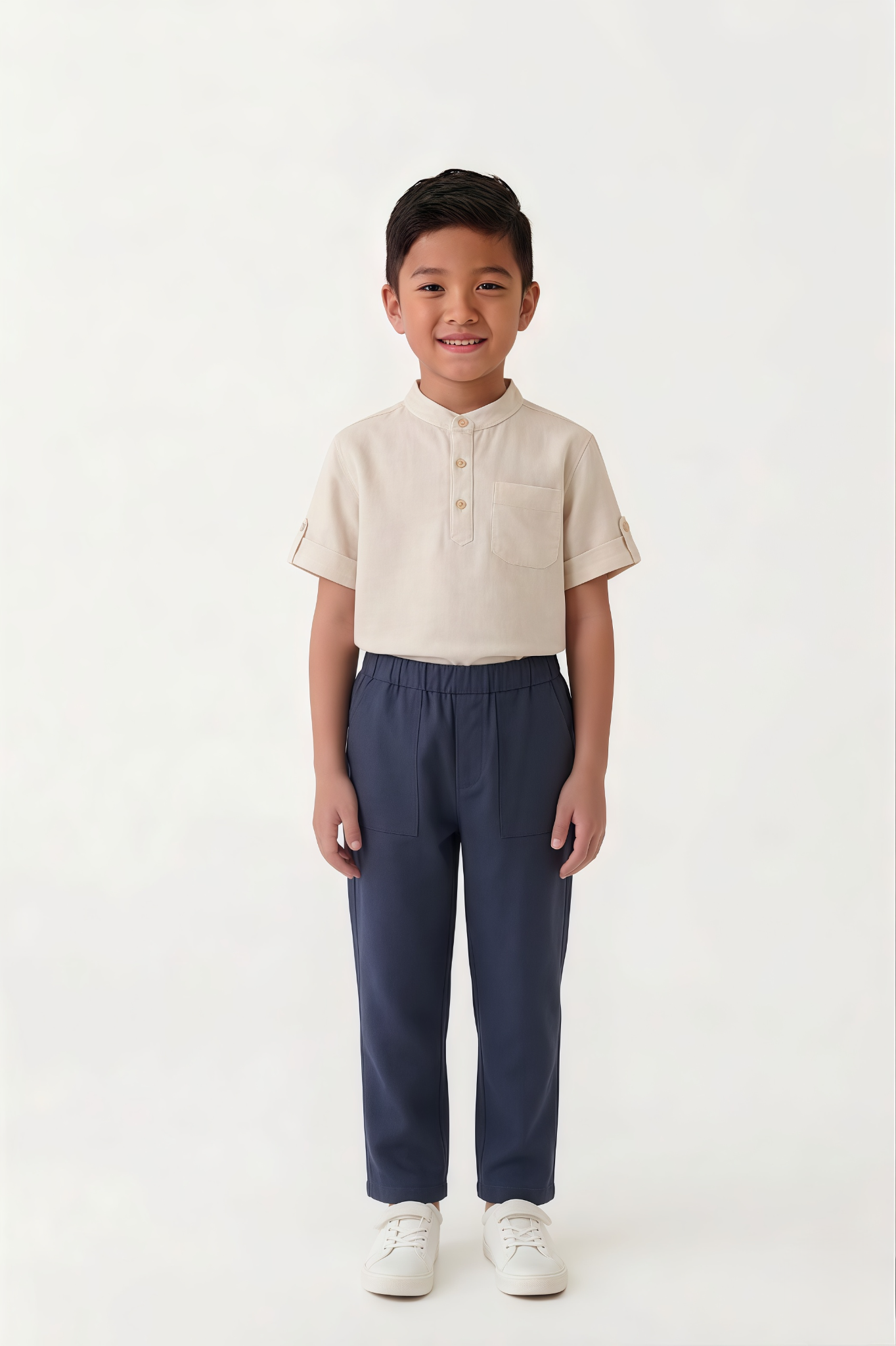  Áo Sơ Mi Bé Trai Cổ Tàu Cộc Tay Dáng Regular Vải Linen 