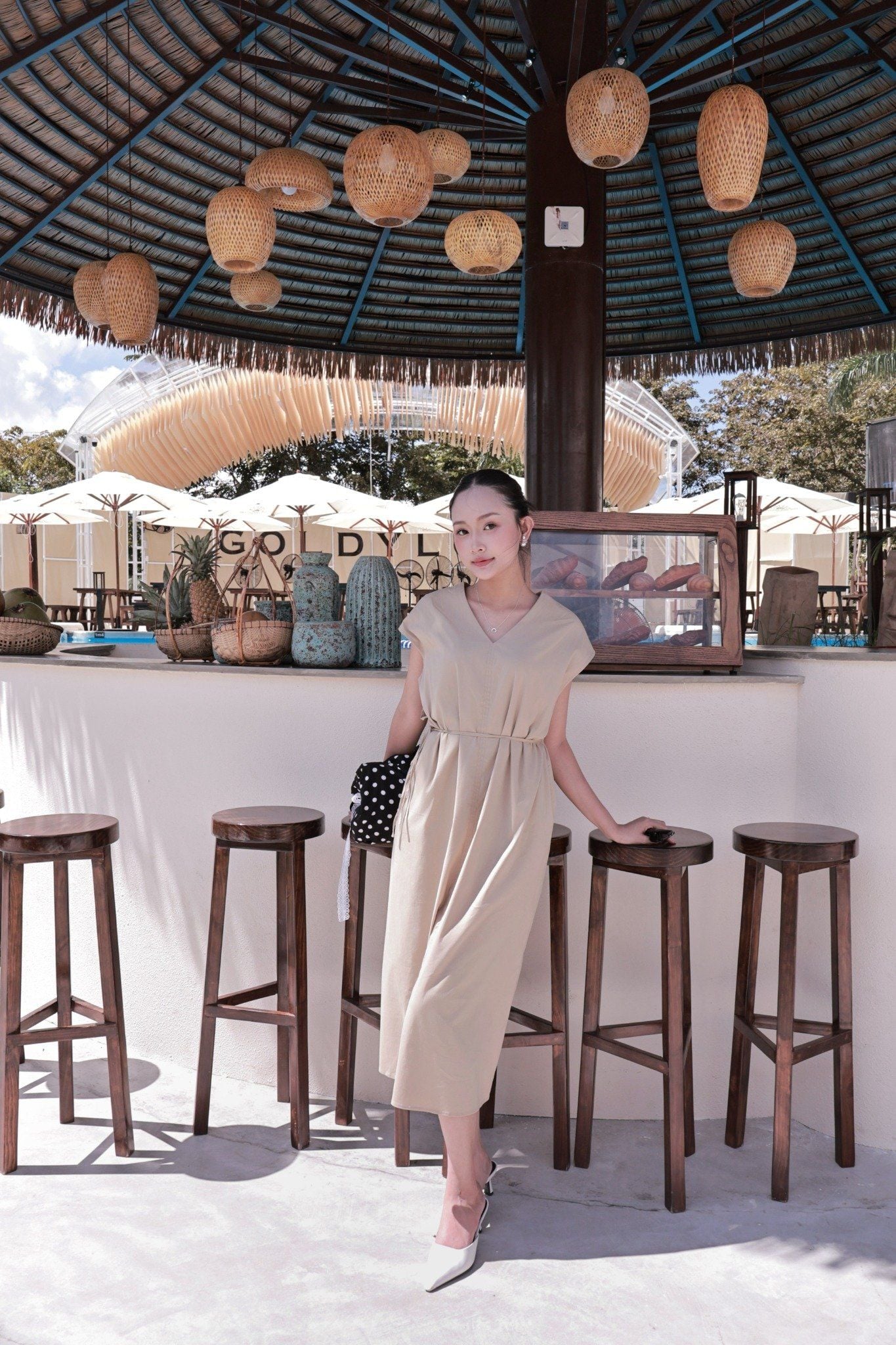  Đầm Nữ cổ V tay hến dáng Maxi chất Cotton thô 