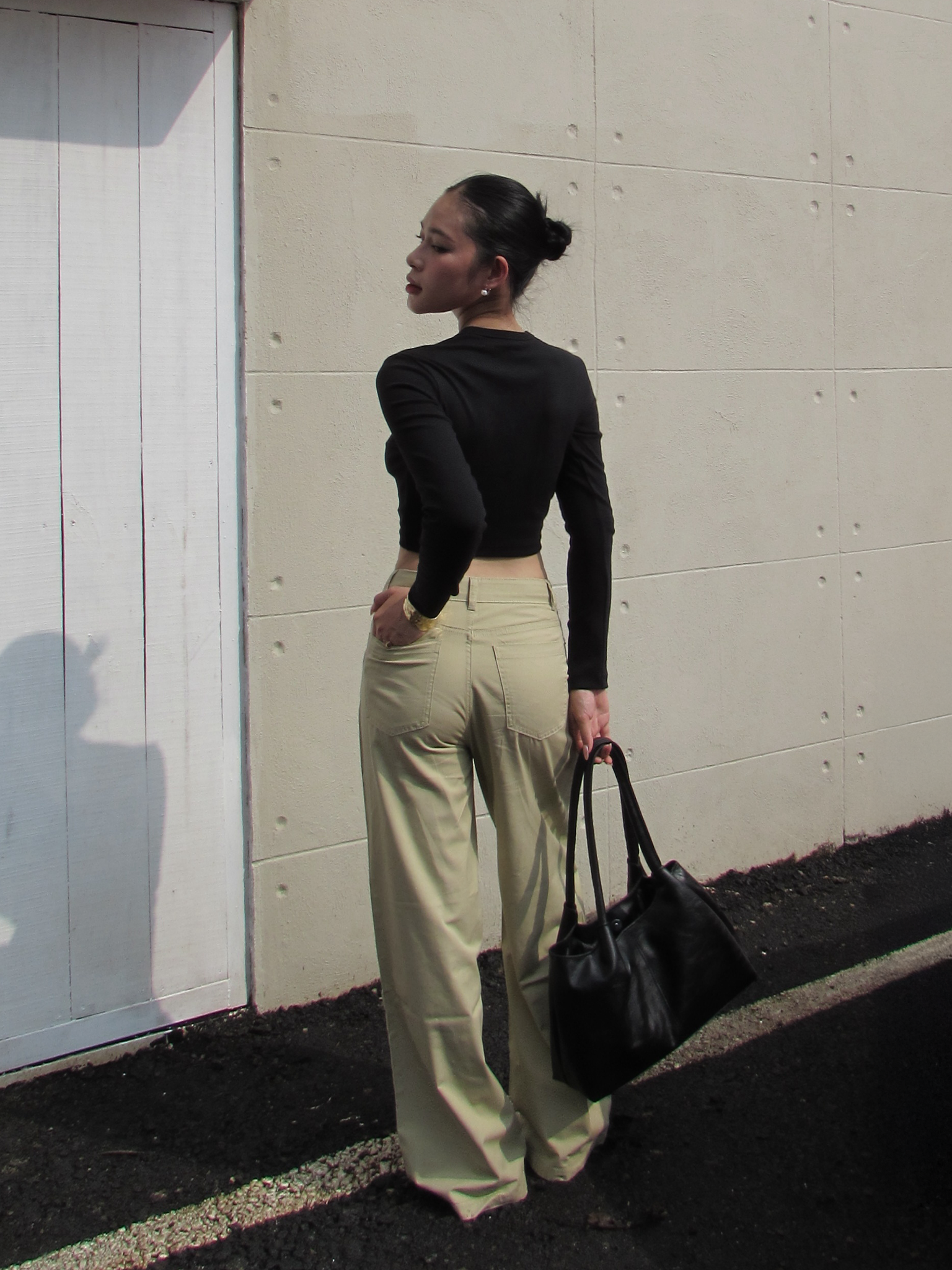  Quần dài nữ ống rộng vải twill 