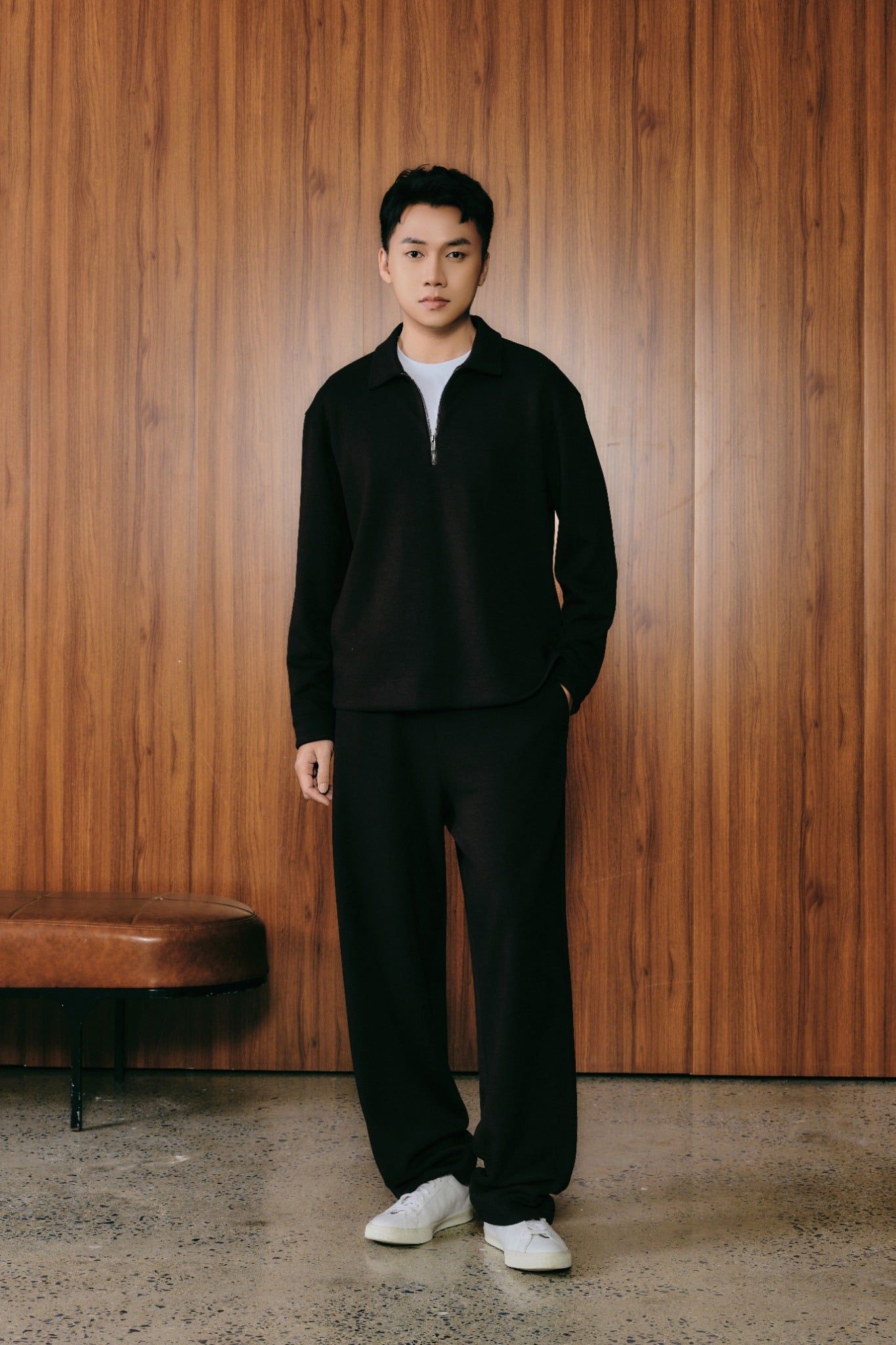  Áo Dài Tay Polo Nam Vải Scuba Phối Zip 