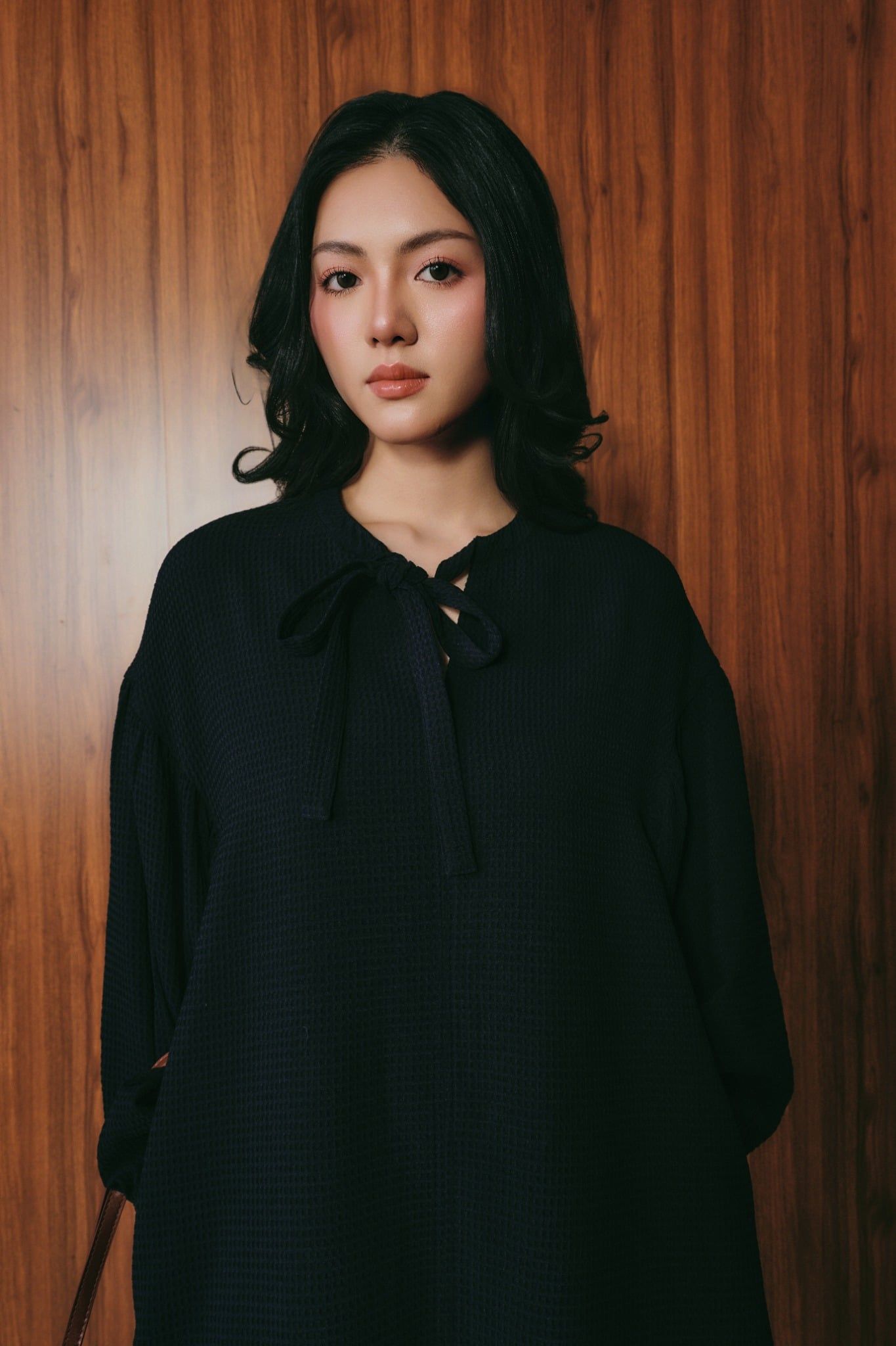  Đầm Midi Nữ Tay Bồng Dáng Suông Buộc Nơ Cổ 