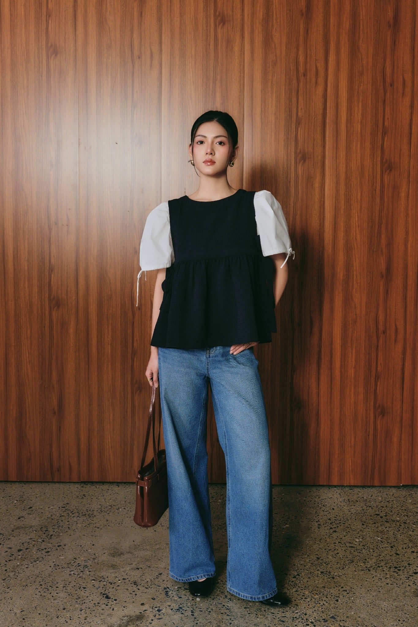  Áo gilet Nữ dáng Babydoll Vải Xốp thắt nơ eo 