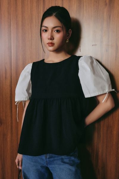  Áo gilet Nữ dáng Babydoll Vải Xốp thắt nơ eo 