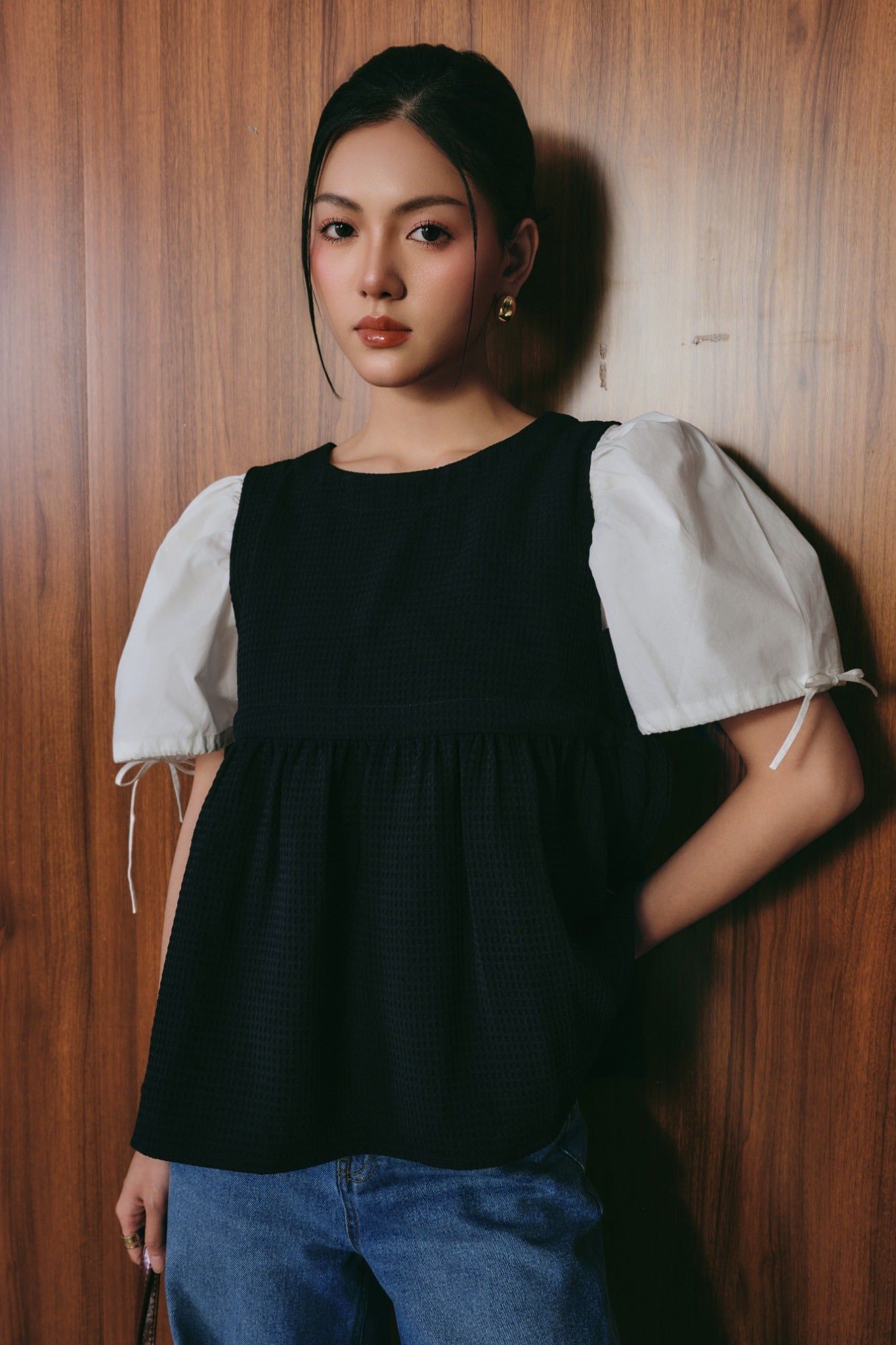  Áo gilet Nữ dáng Babydoll Vải Xốp thắt nơ eo 