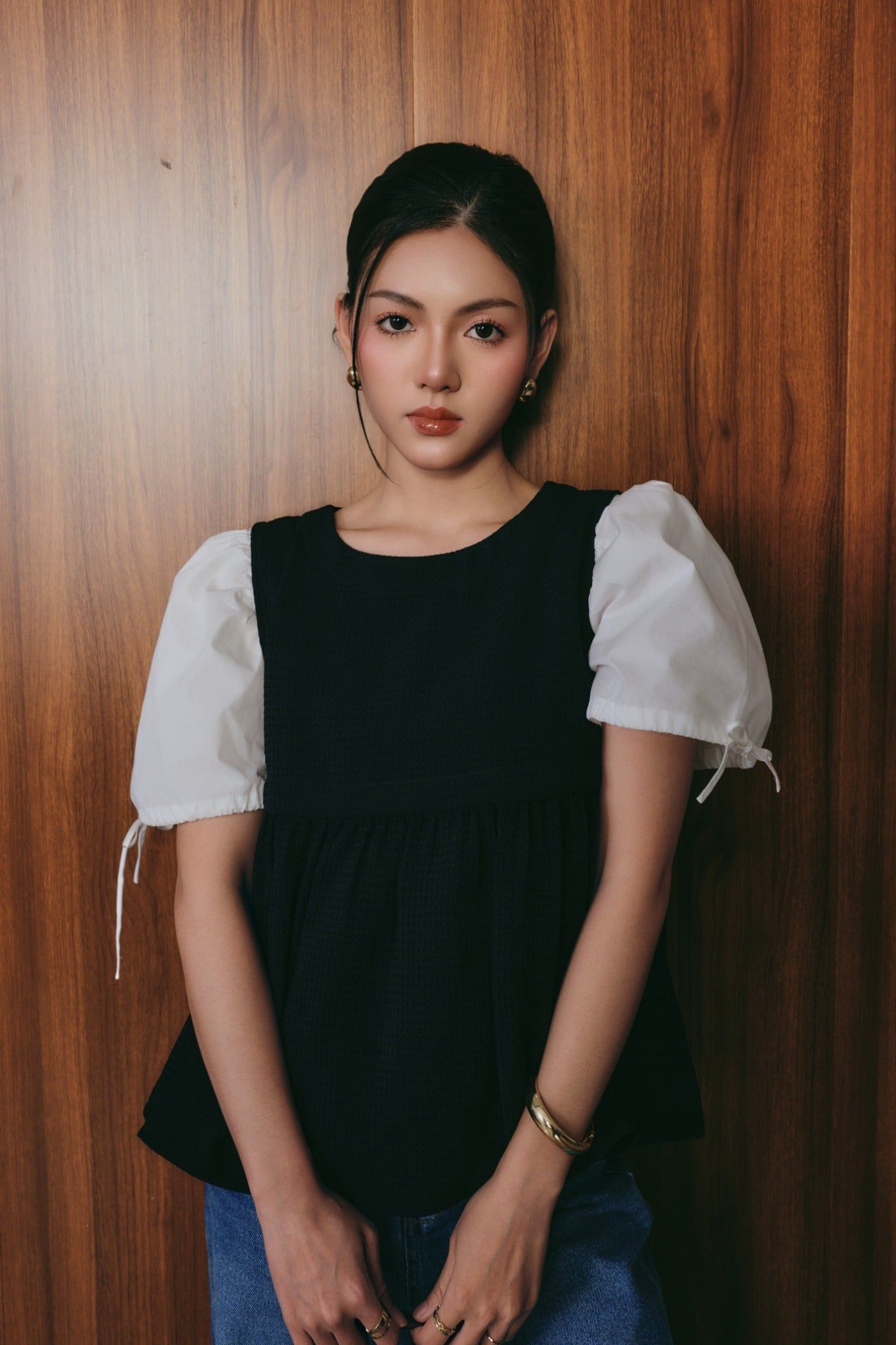  Áo gilet Nữ dáng Babydoll Vải Xốp thắt nơ eo 