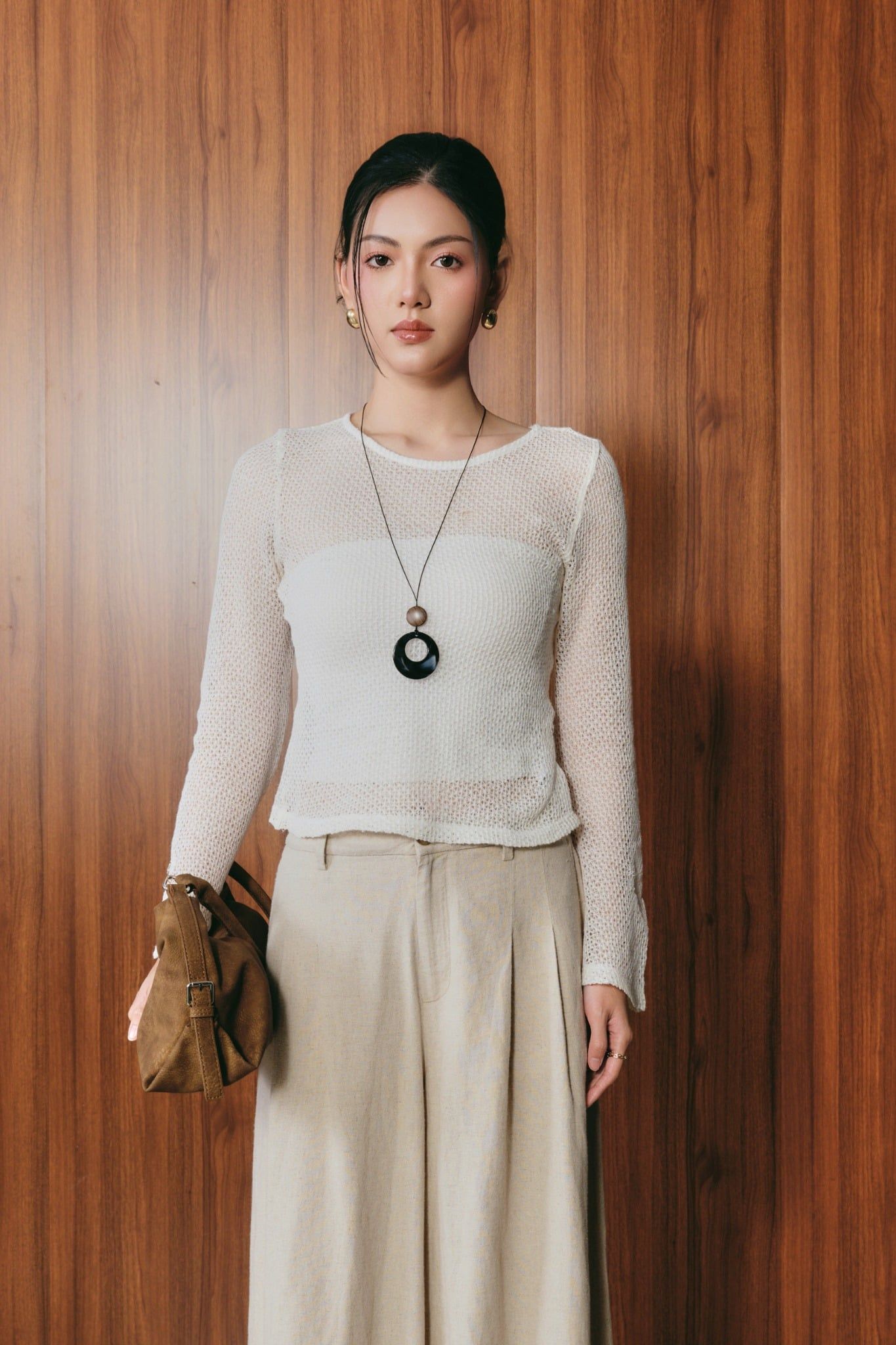  Áo Dài Tay Nữ Dáng Ôm Tay Loe Vải Len Lưới 