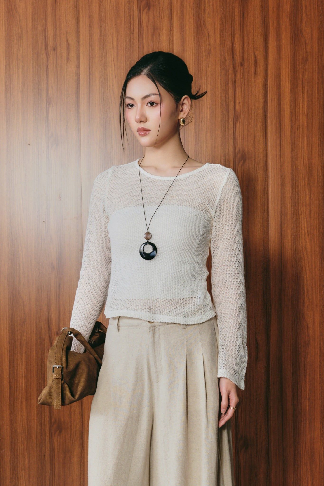  Áo Dài Tay Nữ Dáng Ôm Tay Loe Vải Len Lưới 