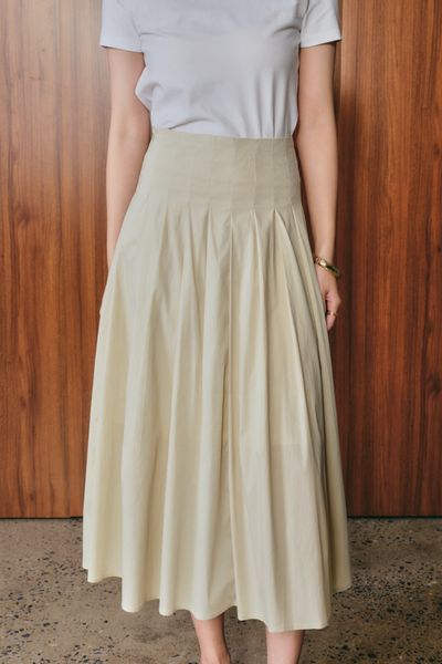  Chân Váy Nữ xếp ly dáng Midi vải Cotton Thô 