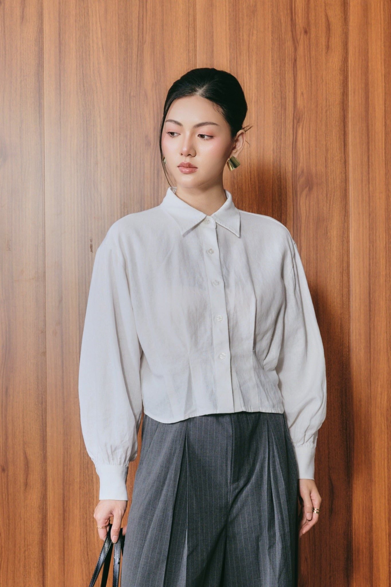  Áo Sơ Mi Nữ Vải Linen Dáng Crop Cách Điệu Eo 