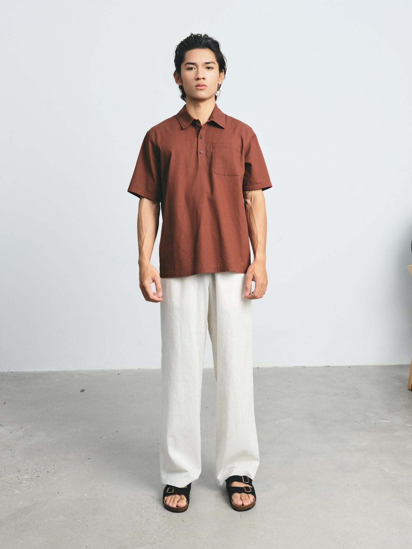  Áo sơ mi nam vải Linen bổ nẹp ngực 