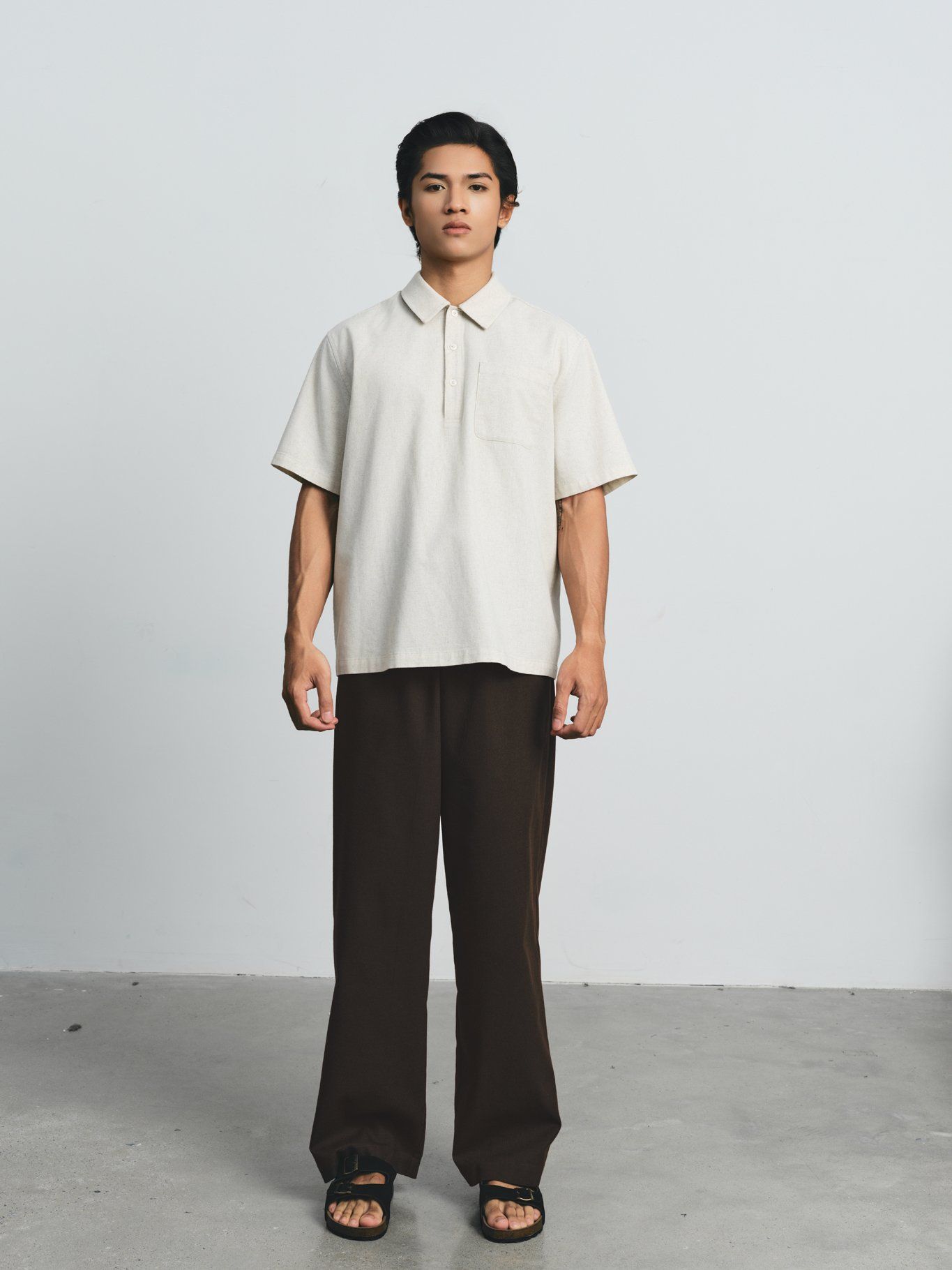  Áo sơ mi nam vải Linen bổ nẹp ngực 