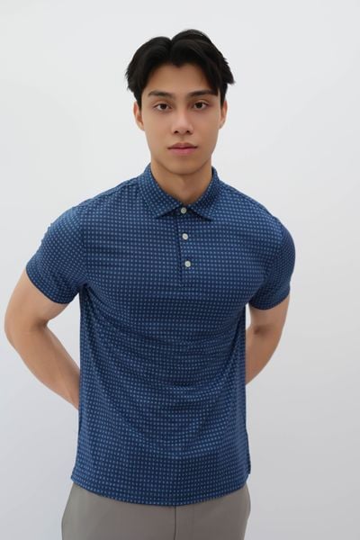  Áo Polo nam vải Jacquard kẻ ô dáng regular 