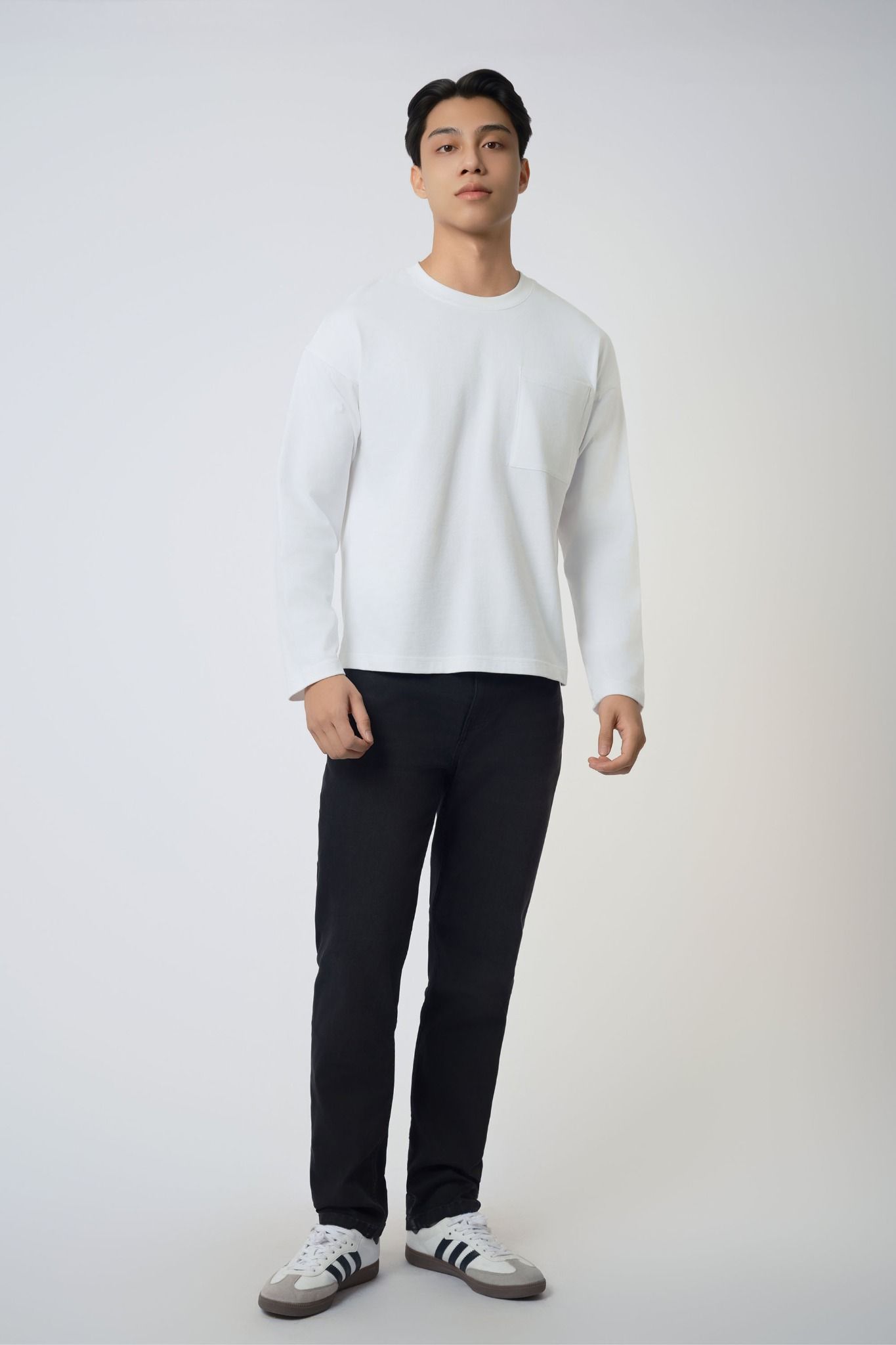  Áo dài tay cổ tròn nam 