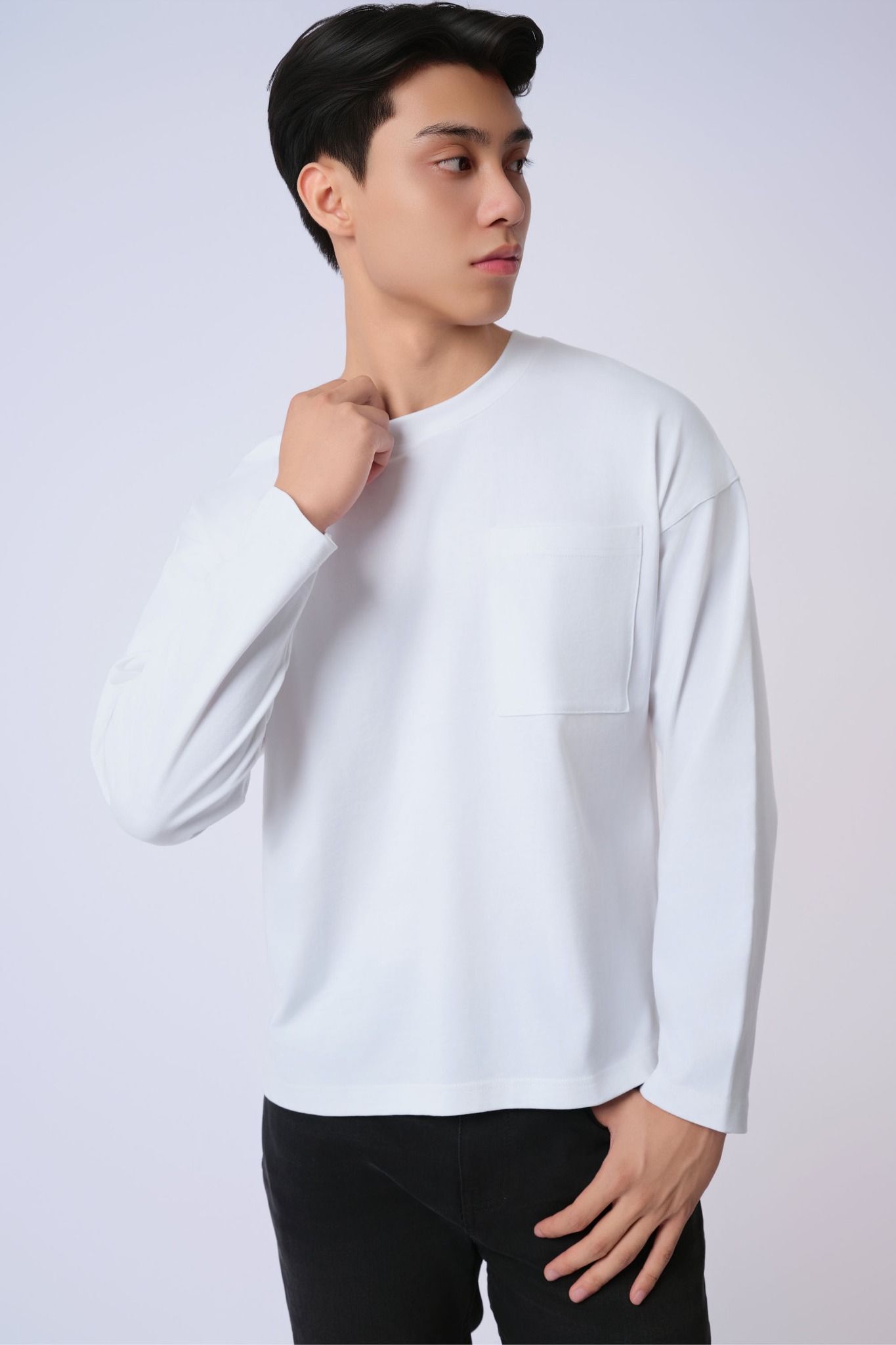  Áo dài tay cổ tròn nam 