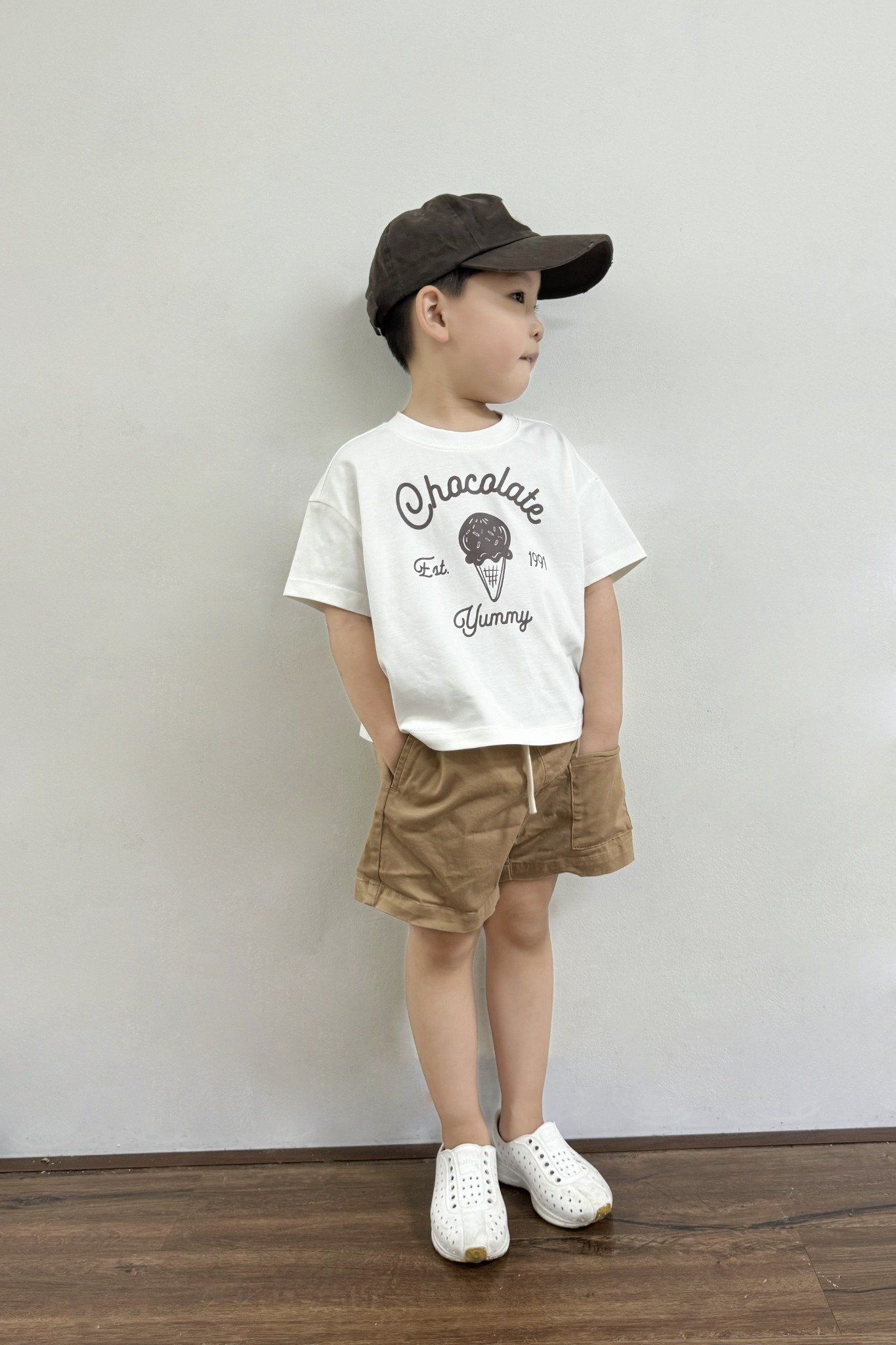 Áo phông Unisex Kid in họa tiết kem vải single 